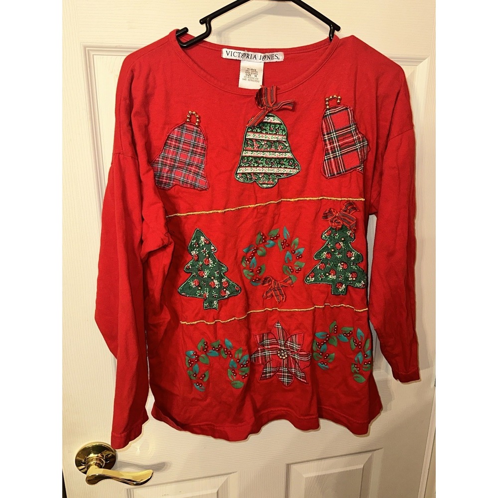 Victoria Jones Women's Red Long Sleeve Chirstmas Shirt Size Medium